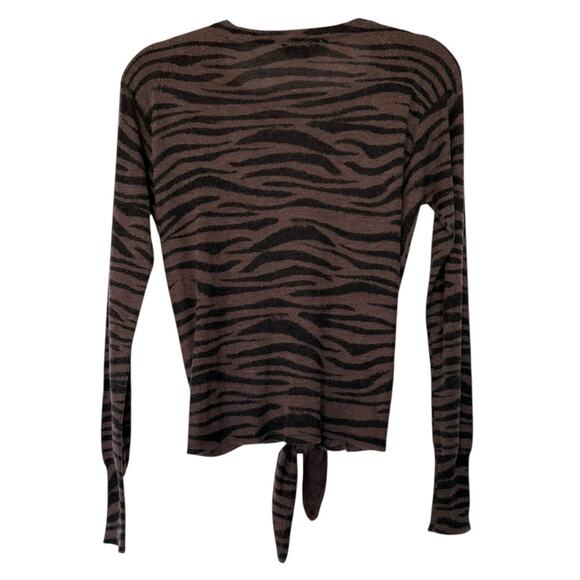 Olivaceous Crew Neck Long Sleeve Shirt Zebra Print Size Medium Brown & Black - Picture 2 of 11